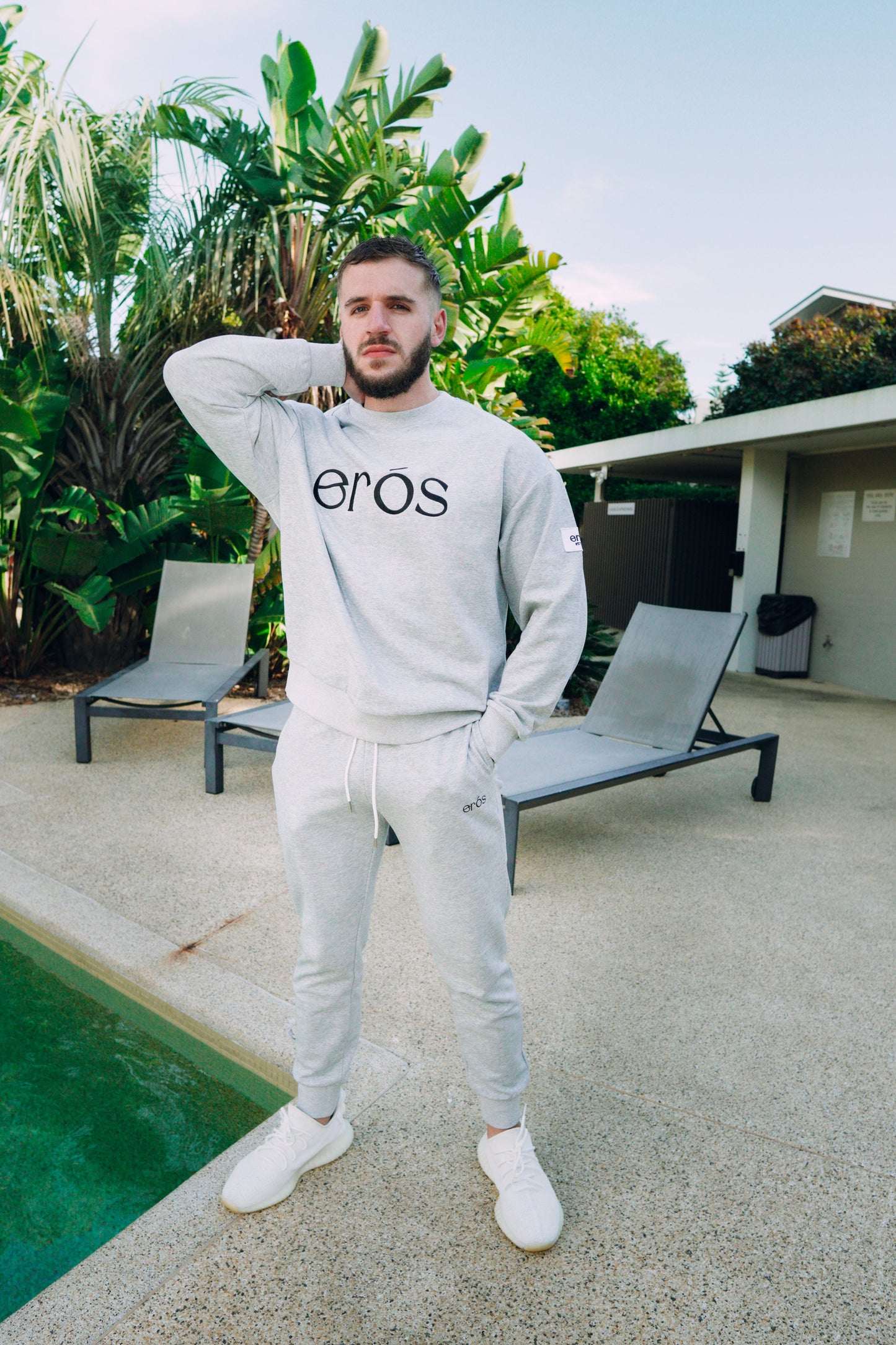 Official Eros Full Tracksuit Set In Snow Marl Grey